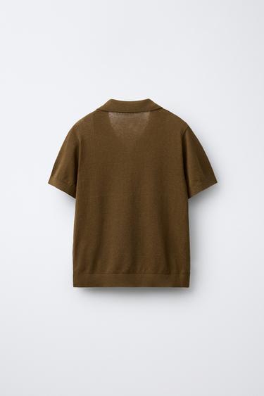 LINEN BLEND AND COTTON POLO SHIRT - Tobacco by Zara - Image 1
