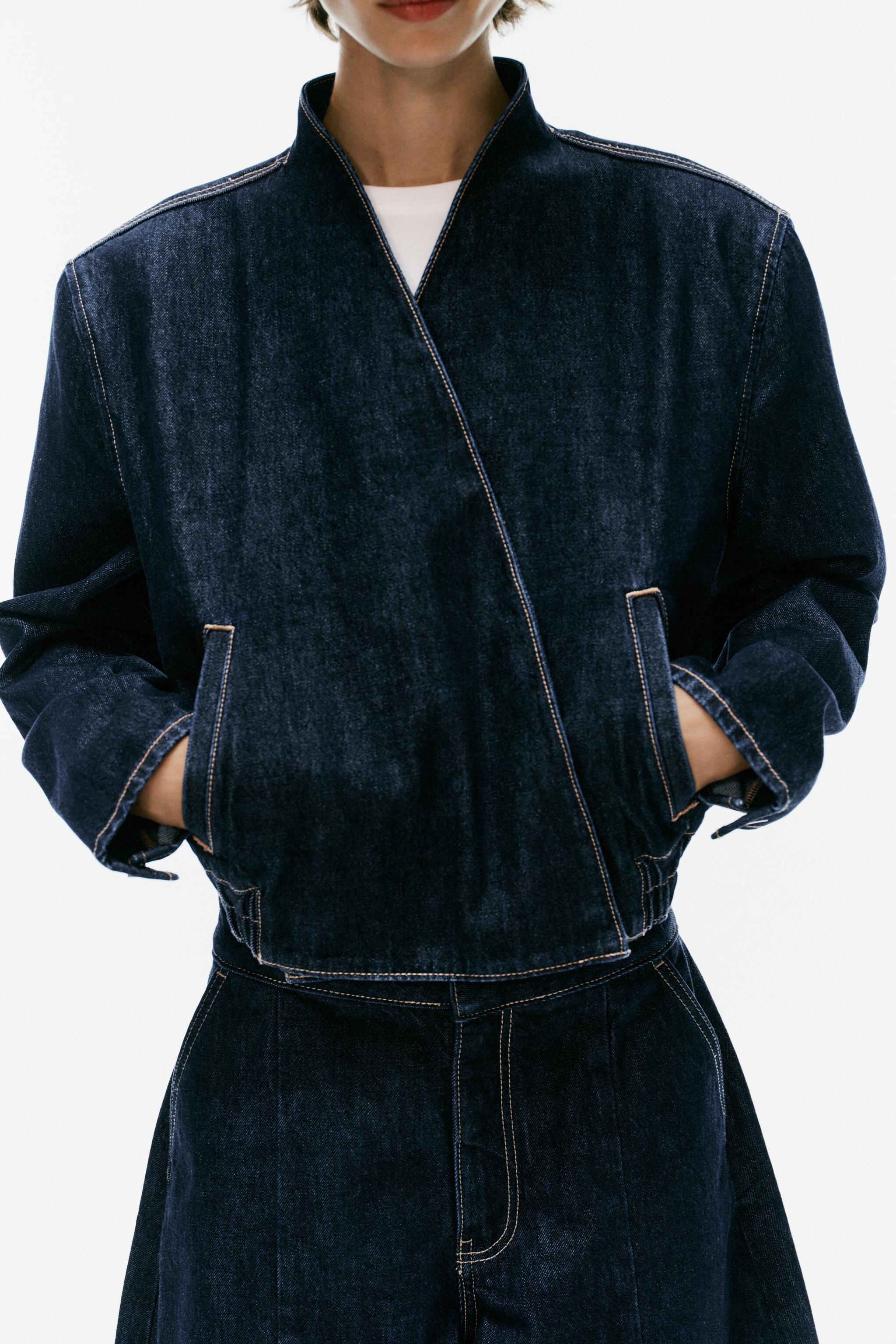 Zara TRF ÇAPRAZ KAPAMALI DENIM BOMBER CEKET görsel 5