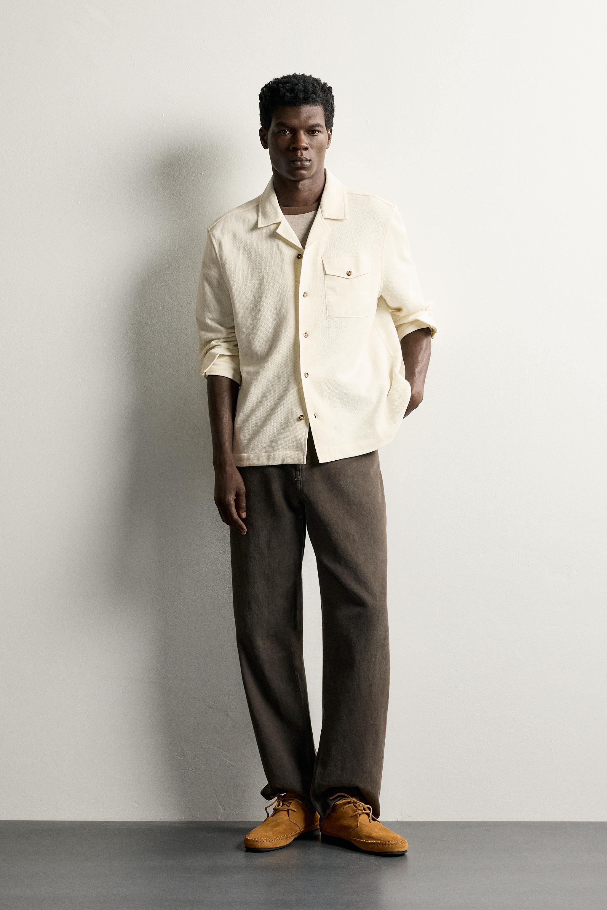 Мужские рубашки Zara CONTRAST POCKET PIQUE SHIRT