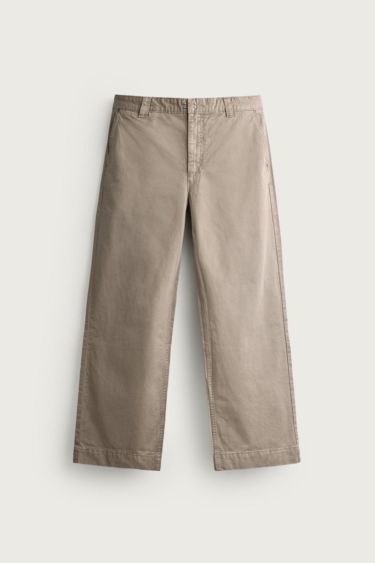 WASHED RELAXED FIT CHINO PANTS — taupe brown