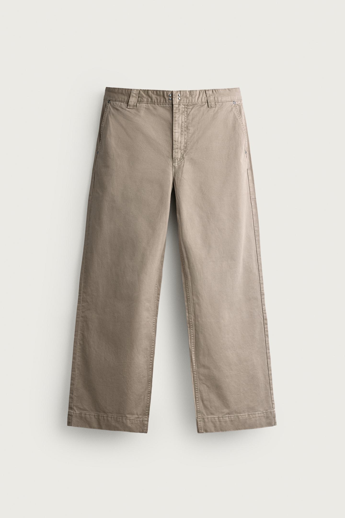 Мужские брюки Zara Washed Relaxed Fit Chino, цвет: Серо-коричневый коричневый — фото 6