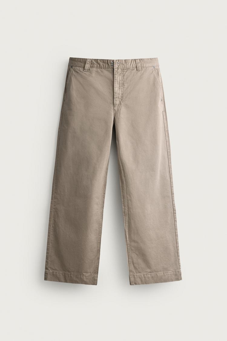 WASHED RELAXED FIT CHINO PANTS — taupe brown