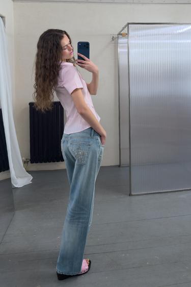 JEAN TRF WIDE LEG STRASS TAILLE BASSE - Bleu de Zara - Image 1