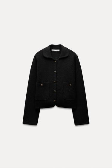 PLAIN KNIT POLO NECK JACKET - Black by Zara