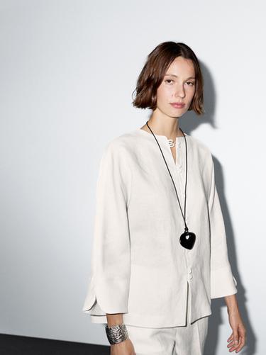 Zara 100% linen kimono with button detail - Oyster-white