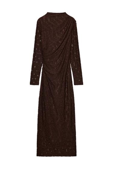 VESTIDO MIDI DRAPEADO POINTELLE - Marrón de Zara
