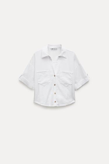 SHORT-SLEEVED LINEN SHIRT - White by Zara - Image 0