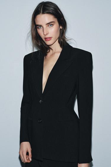 Zara TOPSTITCHED FITTED BLAZER ZW COLLECTION - Black