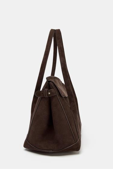 SAC CITYBAG EN CUIR DAIM - Marron de Zara - Image 4