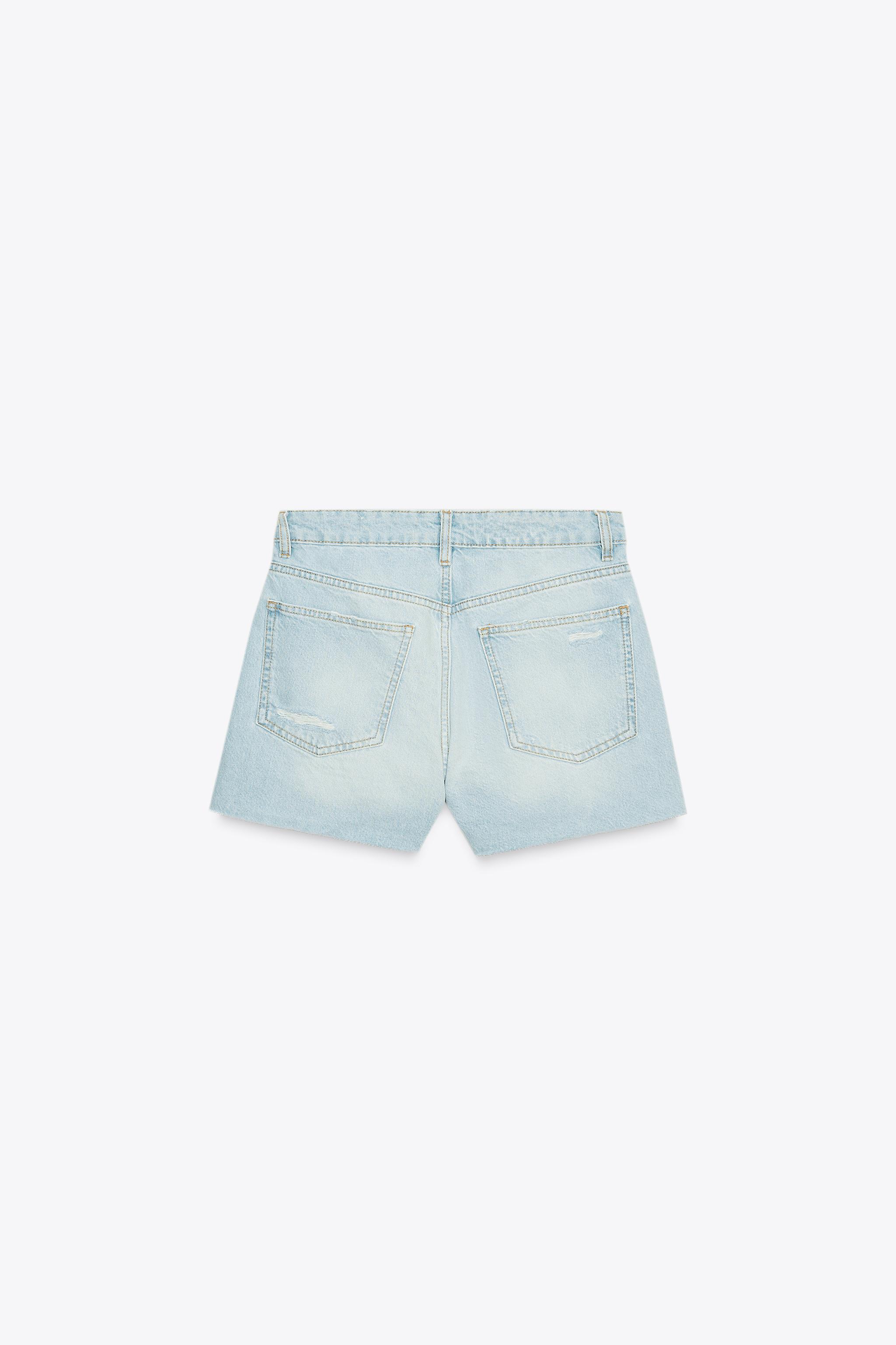HIGH-WAISTED CROSS-WAIST TRF MOM FIT DENIM SHORTS - Light