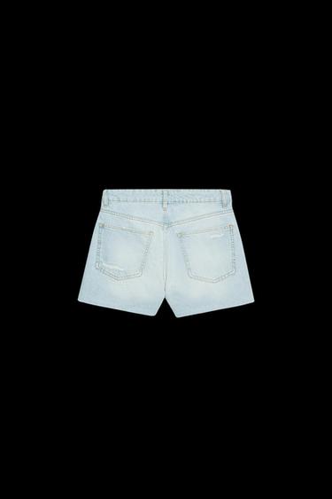 HIGH-WAIST CROSSOVER WAIST MOM FIT TRF DENIM BERMUDA SHORTS - Light blue by Zara