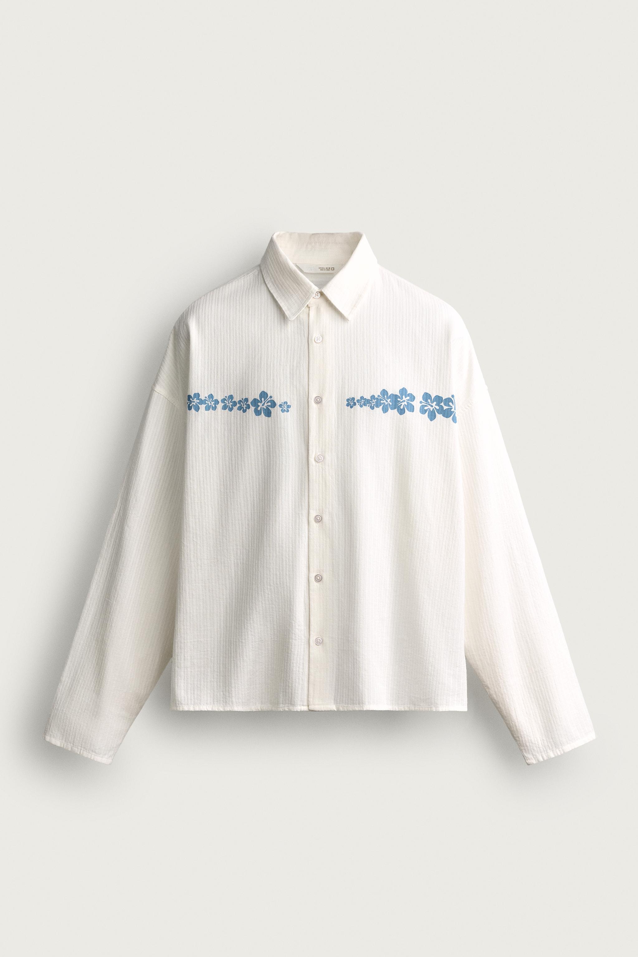 Мужские рубашки Zara FLORAL PRINT RELAXED FIT SHIRT — фото 7