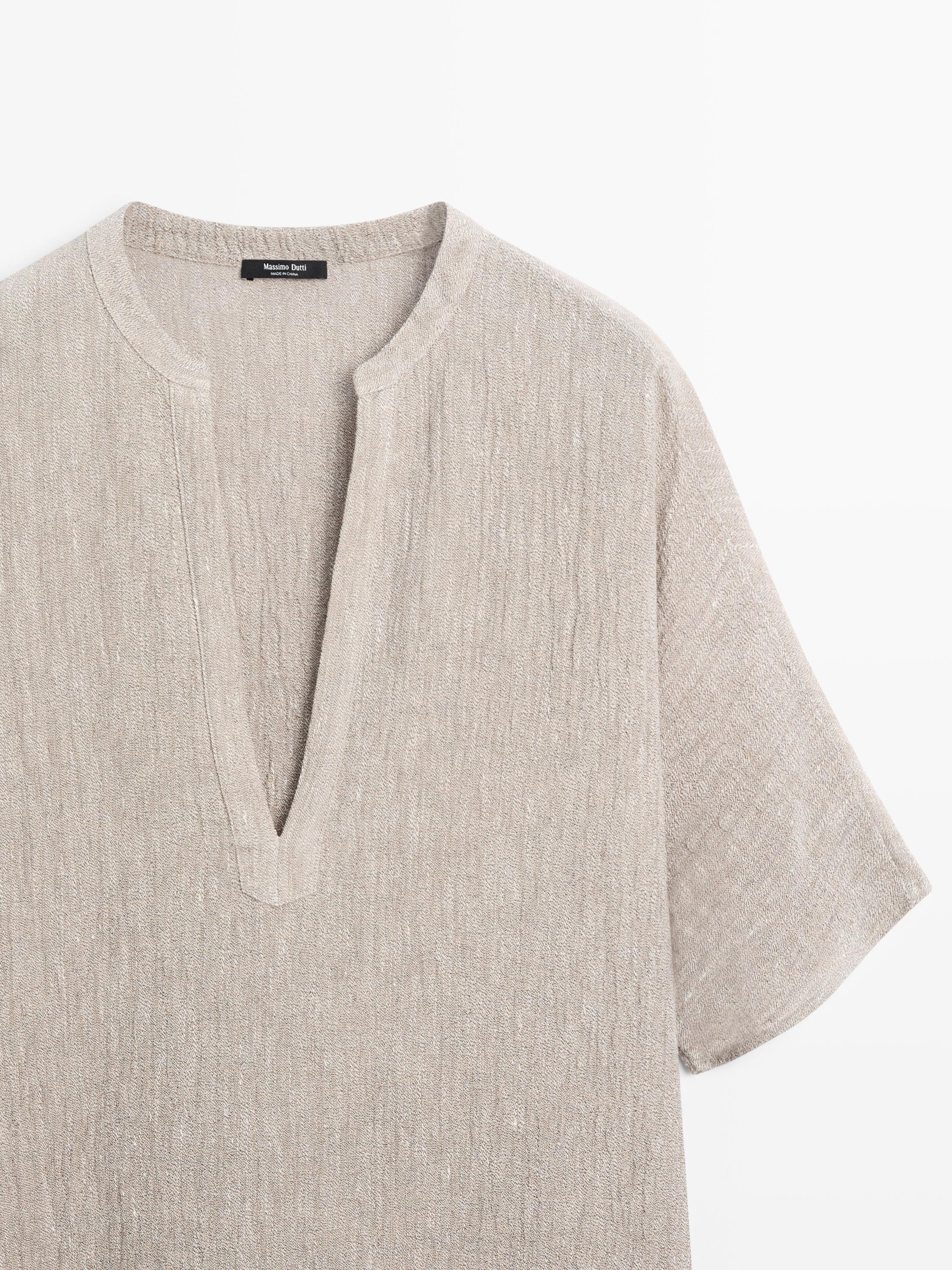 Waffle-knit linen blend kaftan dress