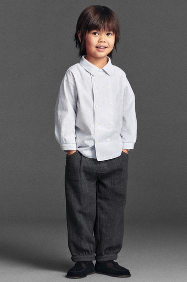 PANTALON À PINCES TEXTURÉ - Gris de Zara