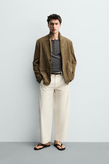 RELAXED FIT SUEDE BLAZER - Olive green by Zara