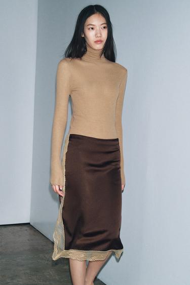 ZW COLLECTION LACE MIDI SKIRT - Brown by Zara