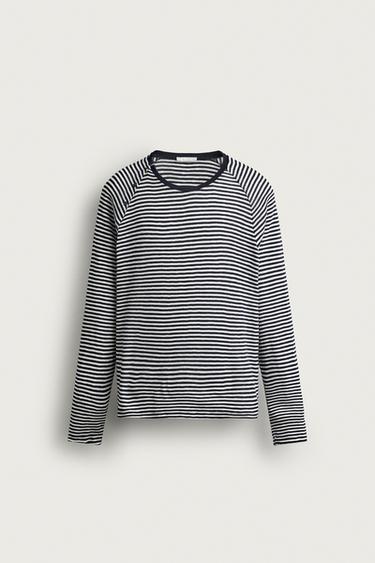 STRIPED NECK BUTTON T-SHIRT - Navy / White by Zara