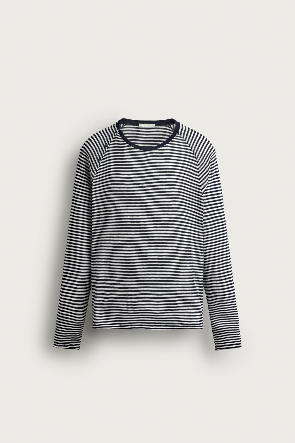 STRIPED NECK BUTTON T-SHIRT