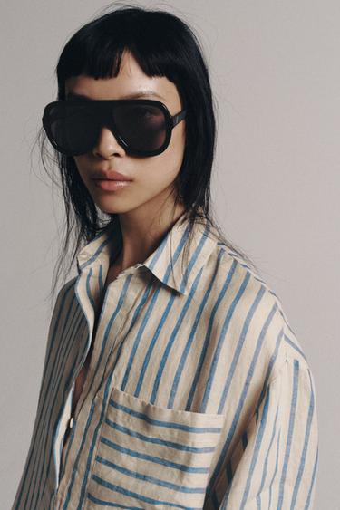 VESTIT CAMISER DE RATLLES 100% LLI ZW COLLECTION - Blau de Zara