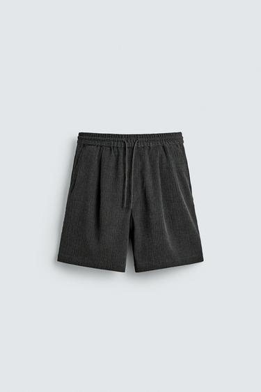 Zara RELAXED FIT EMBOSSED SHORTS - Anthracite Gray