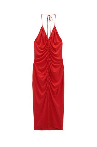 MIDI DRESS WITH GATHERED DETAIL