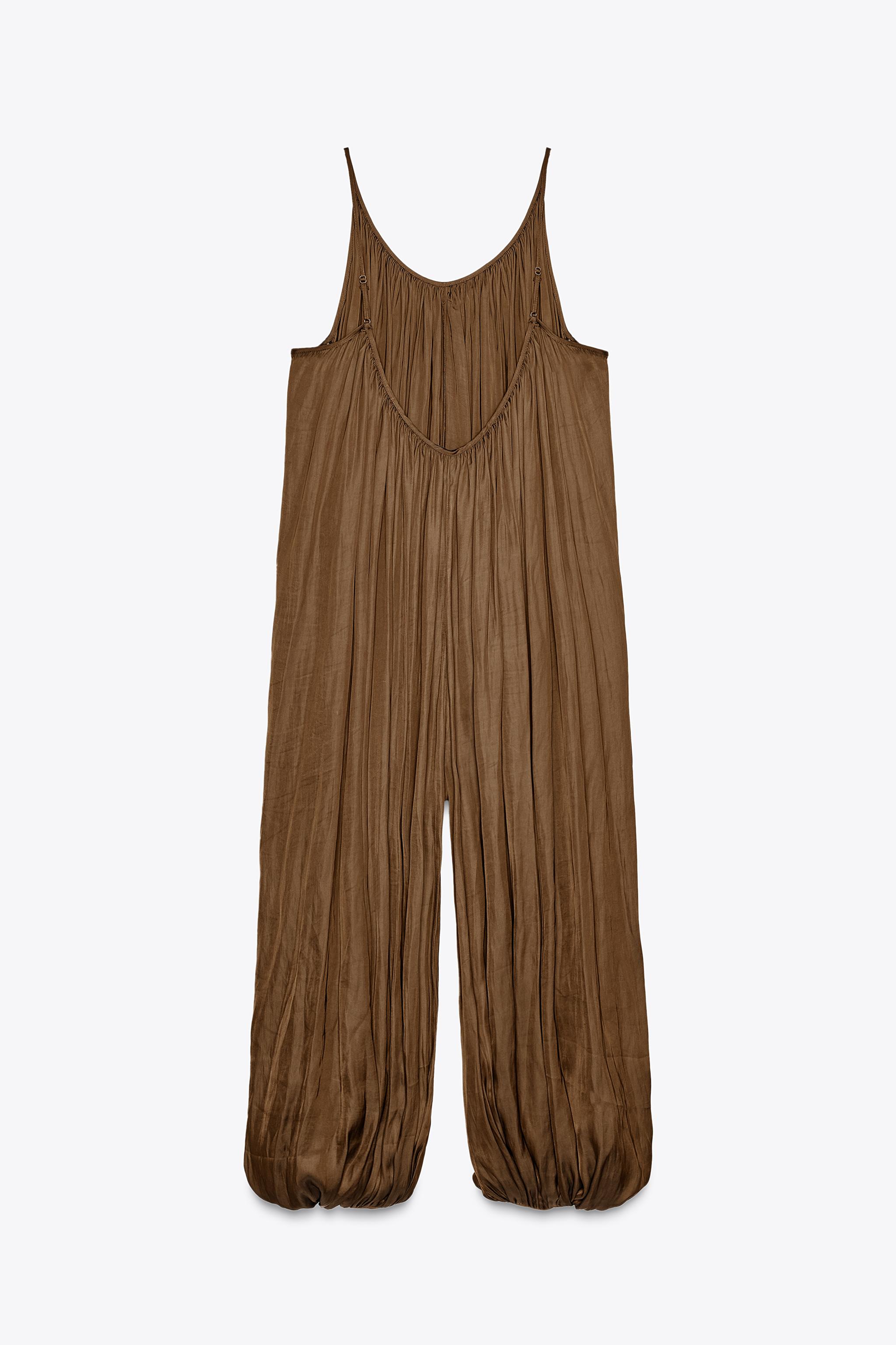 ZARA ZW COLLECTION プリーツ入りロングジャンプスーツ 0034/042 ZW COLLECTION プリーツ入りロングジャンプスーツ - タバコ