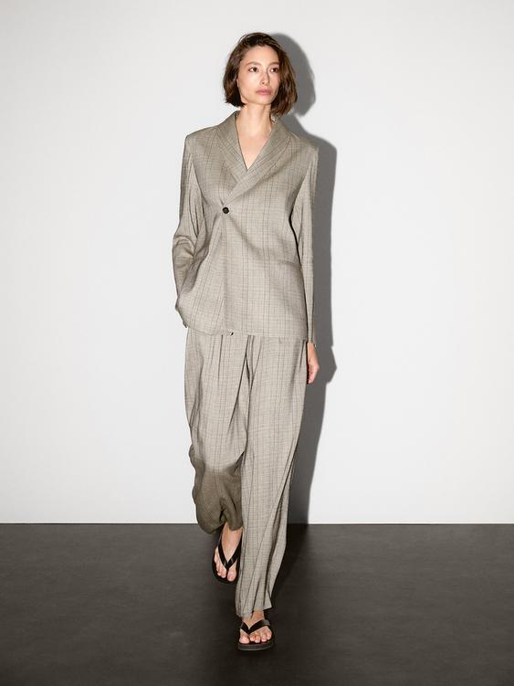 Check print shawl collar blazer