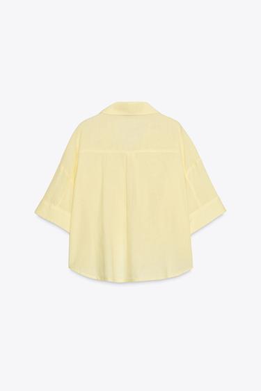 CHEMISE COURTE EN LIN - Jaune de Zara - Image 5