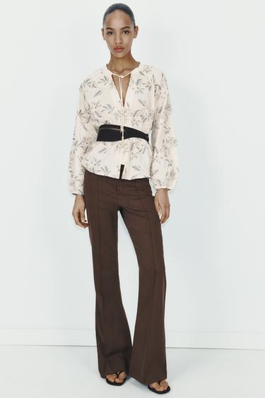 HIGH-WAIST FLARE TROUSERS - Brown by Zara