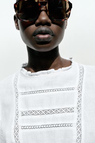 RAMIE SHIRT WITH LACE TRIM - White by Zara - Image 2