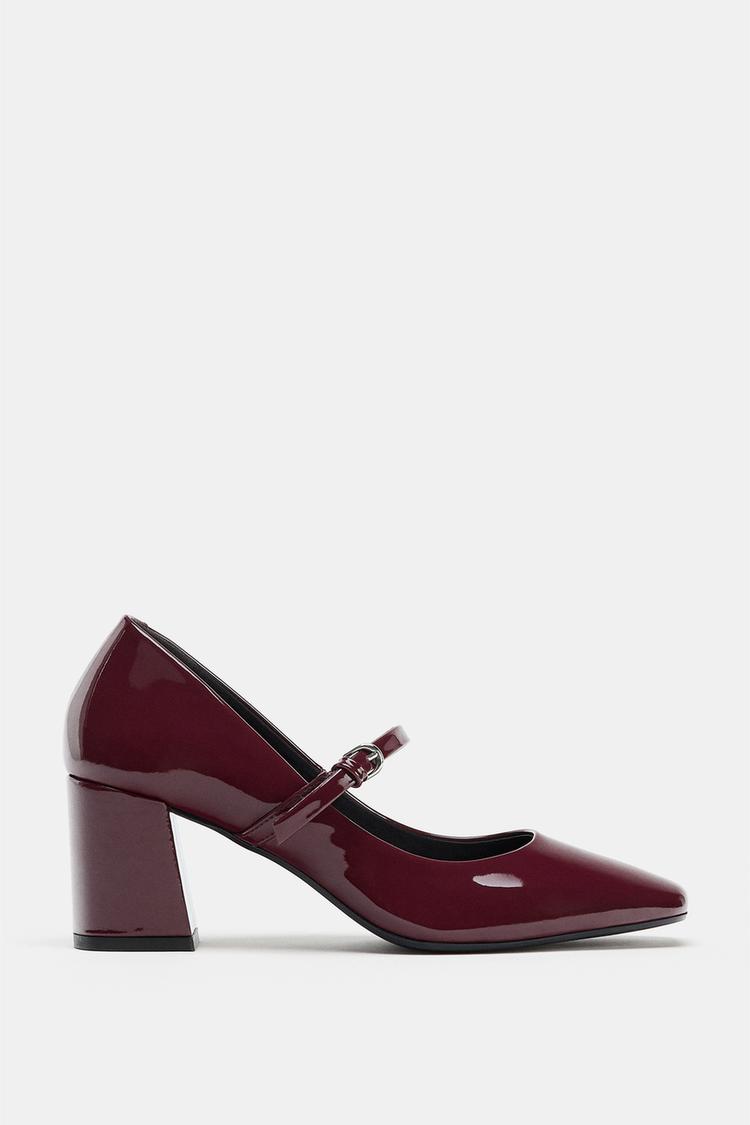 FAUX-PATENT MARY JANE SHOES WITH BLOCK HEEL Burgundy Red ZARA