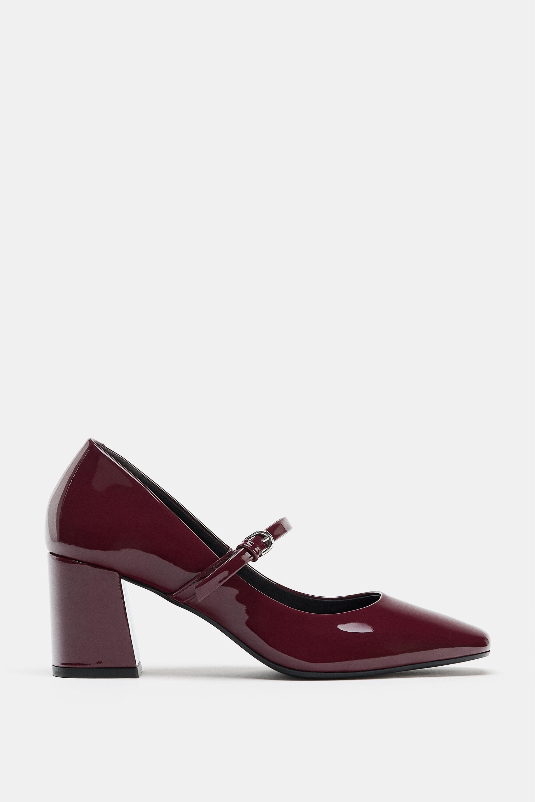 FAUX-PATENT MARY JANE SHOES WITH BLOCK HEEL Burgundy Red ZARA