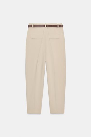PANTALON À PINCES ET CEINTURE - Camel clair de Zara - Image 5