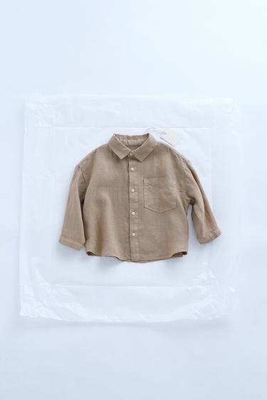 ZARA TIMELESS - 100% LINEN PLAIN SHIRT - Brown by Zara - Image 0