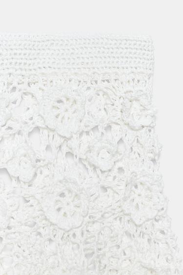 FLORAL CROCHET KNIT MIDI SKIRT - White by Zara - Image 4