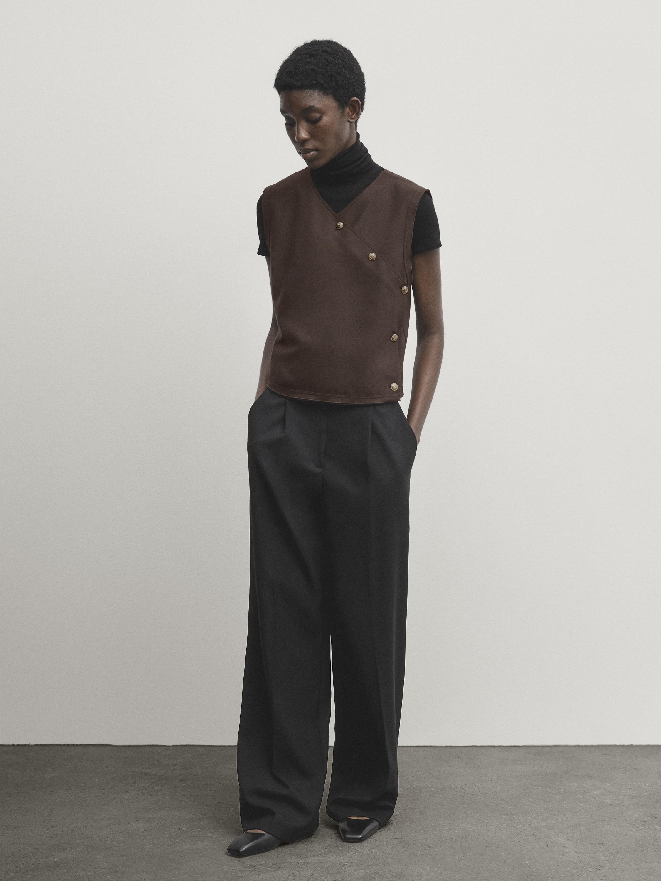 Slim fit micro corduroy trousers with stitching detail · Dark