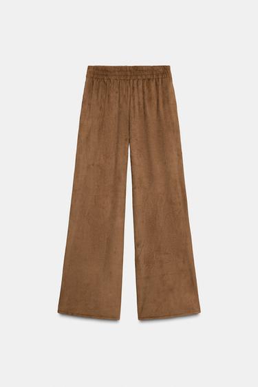WIDE-LEG FAUX SUEDE TROUSERS - Light brown by Zara