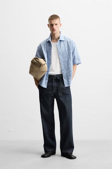 Zara STRAIGHT FIT BELTED JEANS - Indigo - Image 0