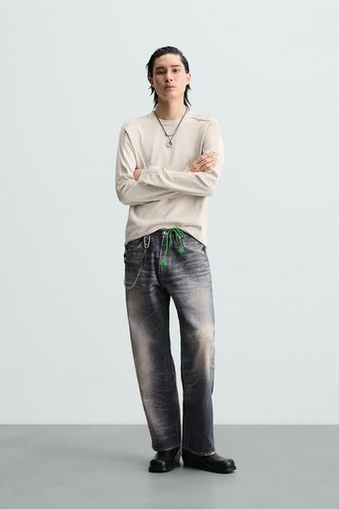 Zara T-SHIRT WITH MESH TRIM - Ecru - Image 0