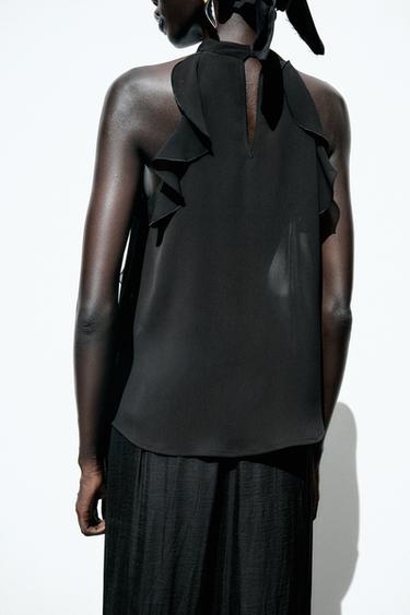 RUFFLED HALTER TOP - Black by Zara - Image 5