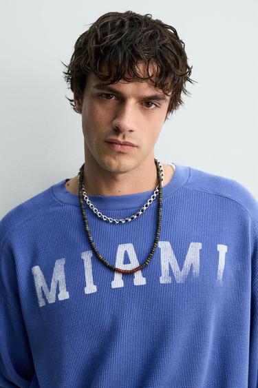 T-SHIRT GAUFRÉ MIAMI - Bleu de Zara - Image 4