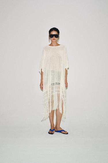 TUNIQUE EN MAILLE À FRANGES - Écru clair de Zara - Image 3