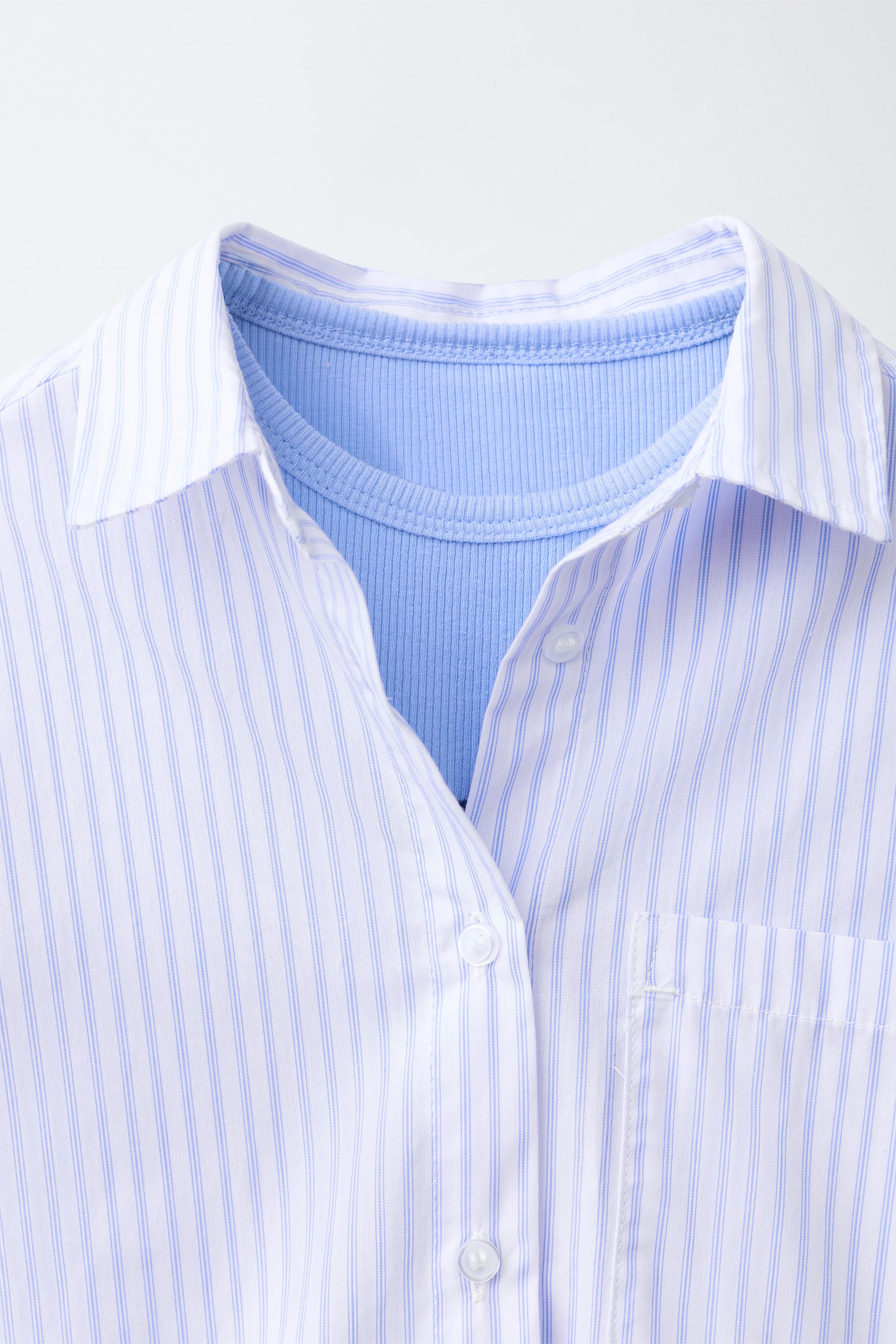 Детские рубашки Zara STRIPED SHIRT AND EMBROIDERED RIB T-SHIRT SET — фото 4