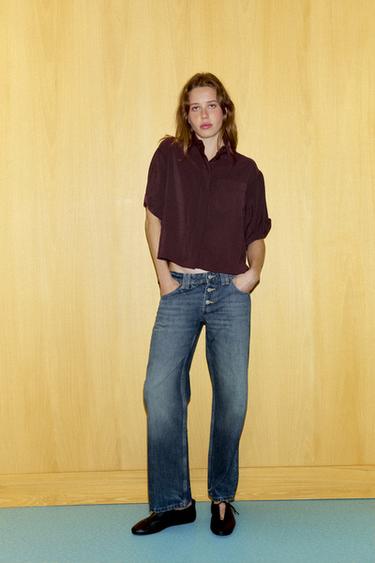 CAMISA FLUIDA BOLSILLO - Granate de Zara
