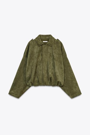 CHAQUETA BOMBER EFECTO ANTE - kaki-med de Zara