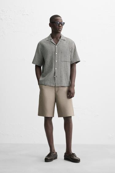 Zara 格紋休閒版襯衫 - 黑色