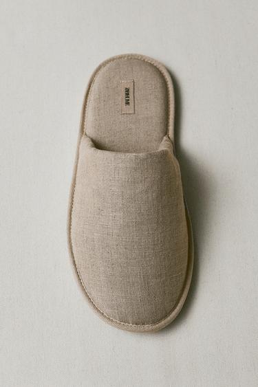 LINEN MULE SLIPPERS - Taupe Grey by Zara