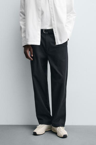 CALÇA RELAXED FIT COM PREGAS - Azul-marinho da Zara