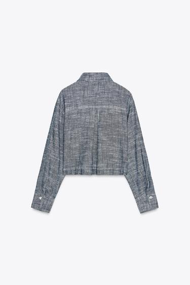 CROPPED SHIRT WITH POCKETS - Light indigo by Zara - Image 6