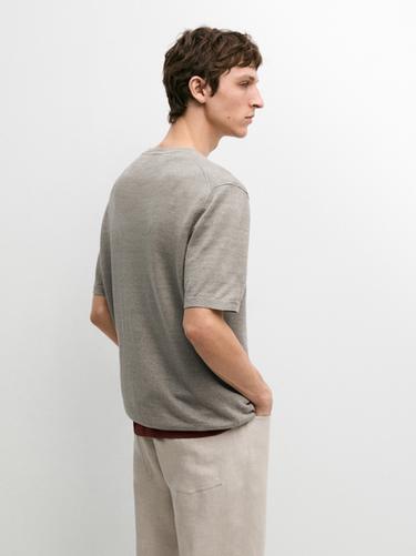 Zara Lightweight 100% linen knit T-shirt - Gray / Natural